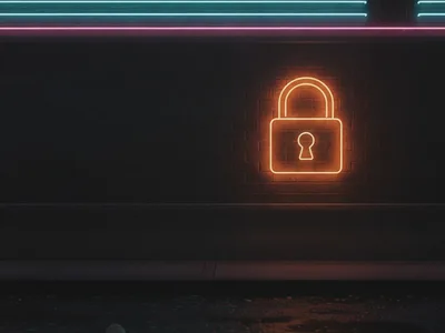 Karanlık tuğla duvarda amber neon asma kilit