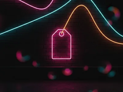 Karanlık duvarda pembe neon fiyat etiketi