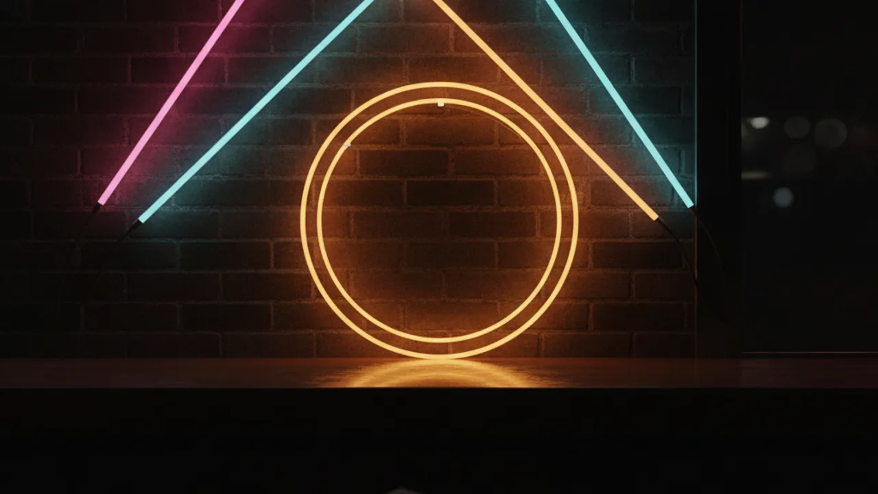 Karanlık bar tezgahında amber neon madeni para şekli